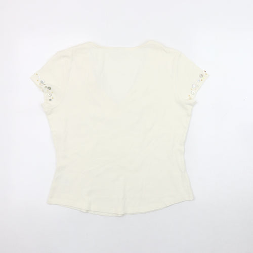 Next Women's Ivory V-Neck T-Shirt Size 14