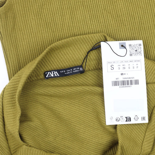 Zara Women’s Green Ribbed High Neck Bodysuit - Size S