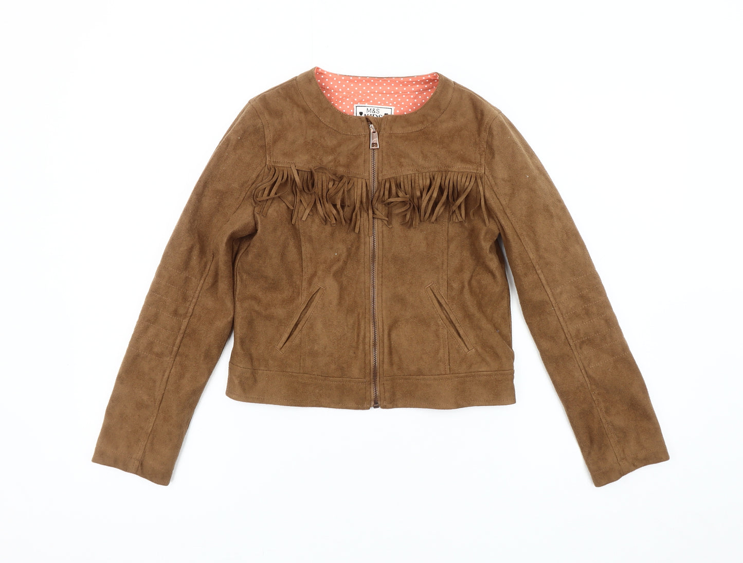 Marks & Spencer Girls Brown Faux Suede Fringe Jacket 9-10 Yrs