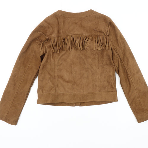 Marks & Spencer Girls Brown Faux Suede Fringe Jacket 9-10 Yrs