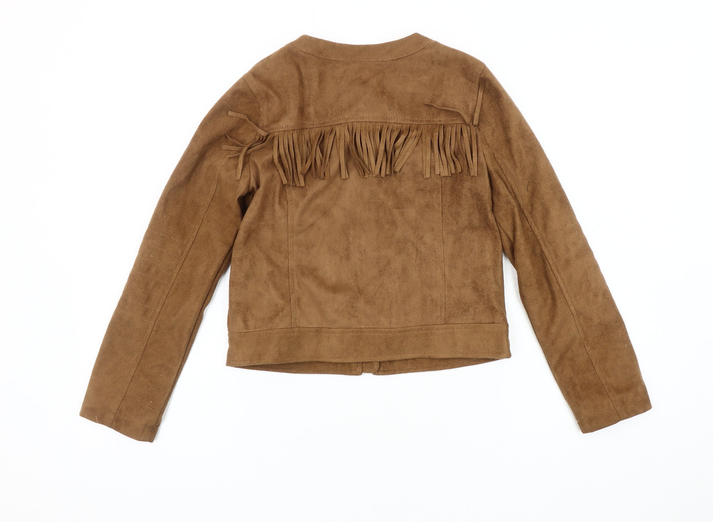 Marks & Spencer Girls Brown Faux Suede Fringe Jacket 9-10 Yrs