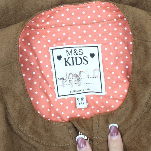 Marks & Spencer Girls Brown Faux Suede Fringe Jacket 9-10 Yrs