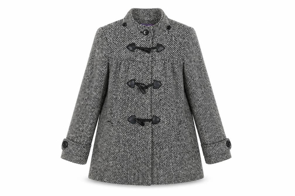 Front view of Autonomy Women's Grey Herringbone Duffel Coat, size 8