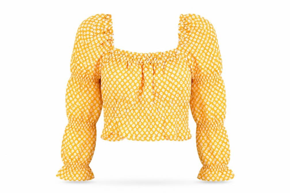 H&M Women's Yellow Floral Puff Sleeve Blouse 2XS