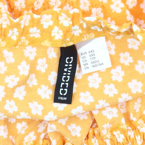 H&M Women's Yellow Floral Puff Sleeve Blouse 2XS