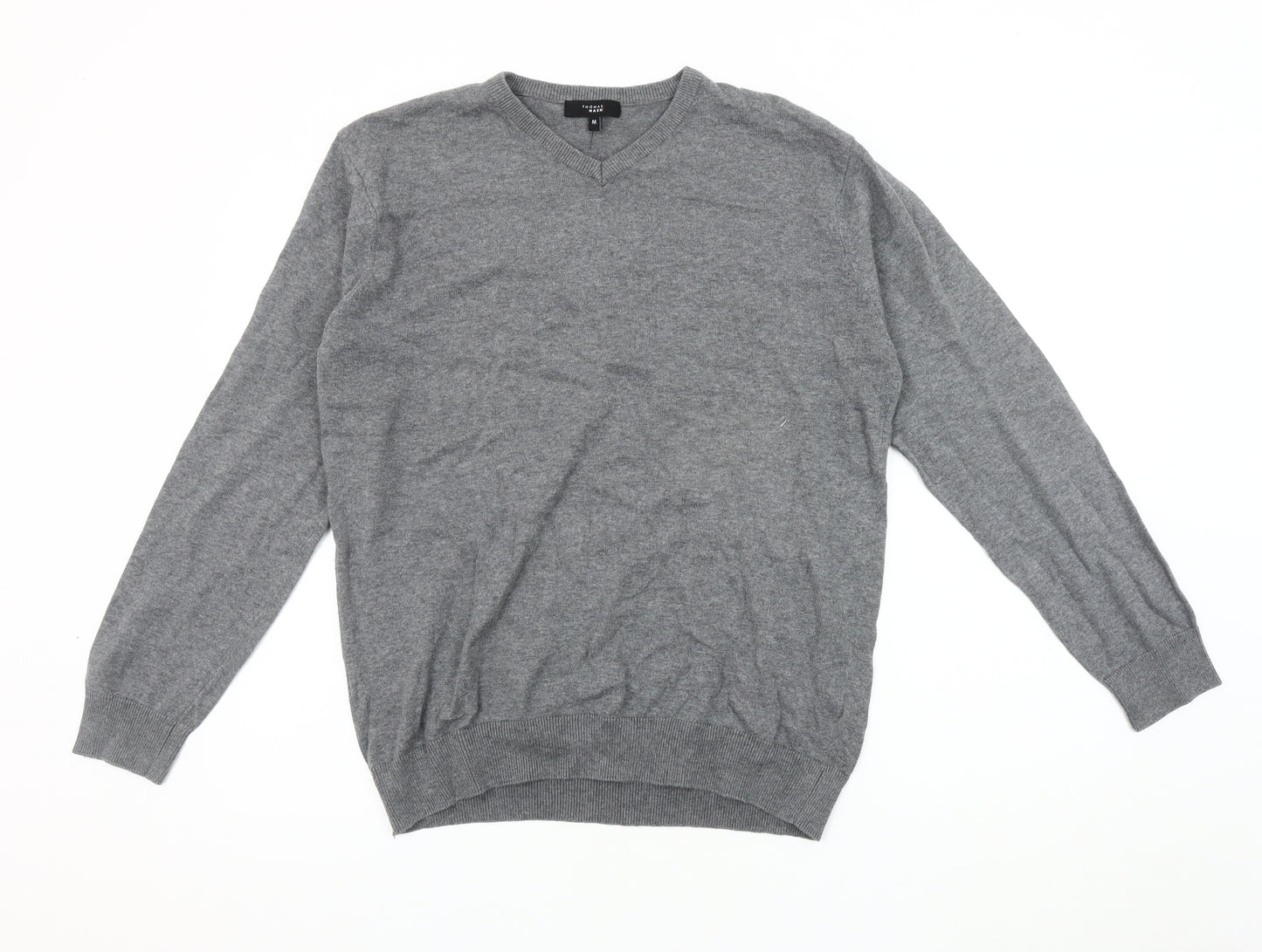 Thomas Nash Men's Grey V-Neck Pullover Jumper M