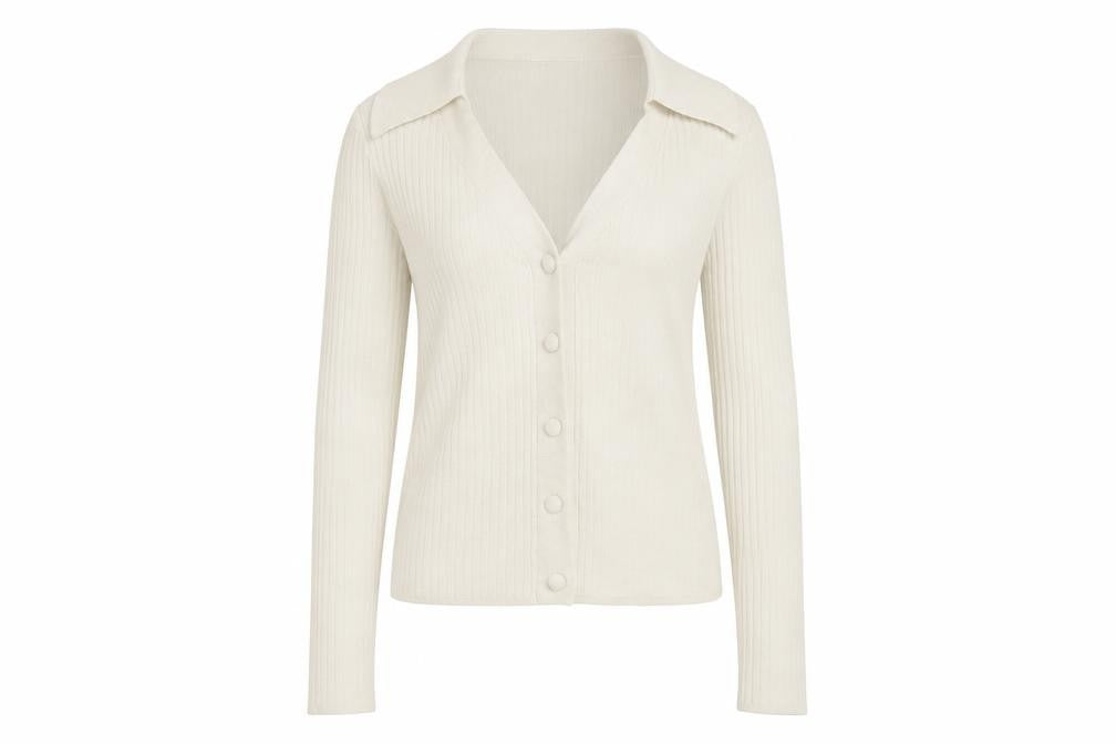 Front view of Vero Moda Women's Ivory Cardigan XS Collared Knit