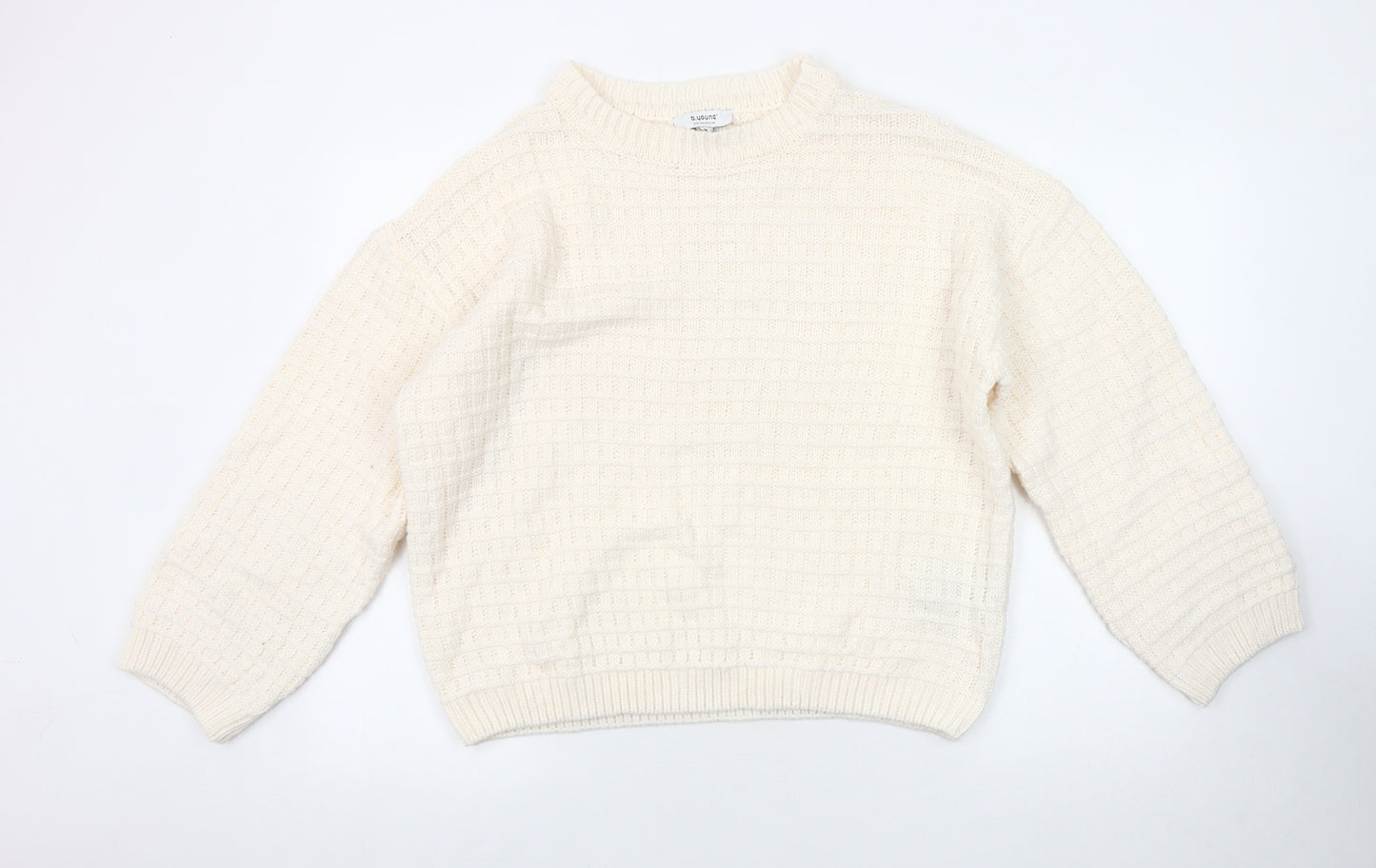 B.Young Women's Ivory Waffle-Knit Pullover Jumper