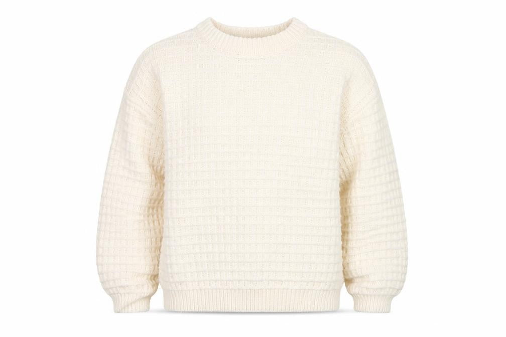 Front view of B.Young Women's Ivory Waffle-Knit jumper