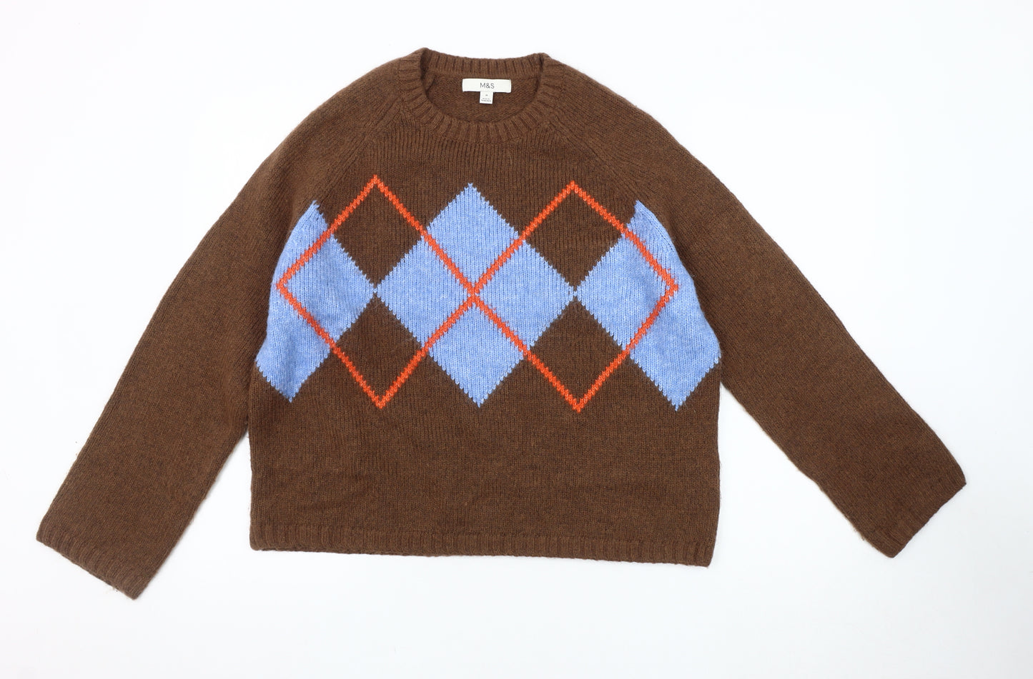 Marks and Spencer Women's Brown Argyle Pullover Jumper