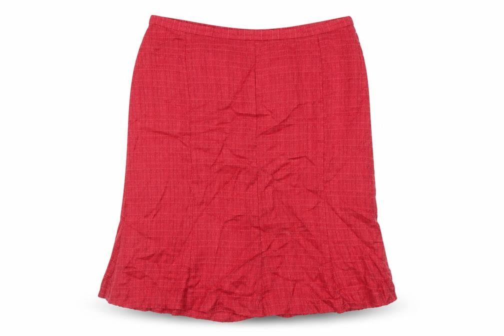 Front view of Next Women's Red Pencil Skirt, size 16, Lined Button Zip