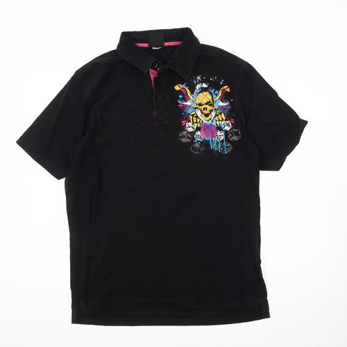 No Fear Men's Black Graphic Polo L Gothic Style