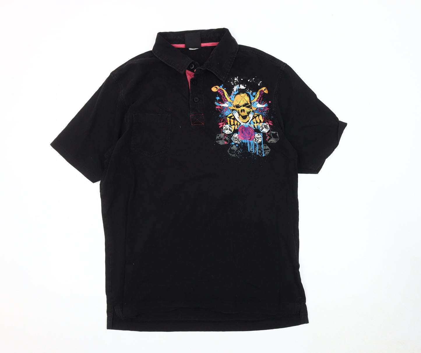 No Fear Men's Black Graphic Polo L Gothic Style
