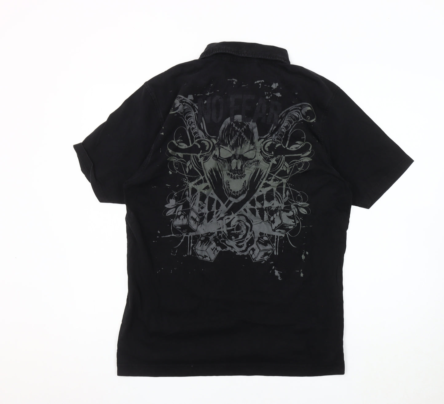 No Fear Men's Black Graphic Polo L Gothic Style