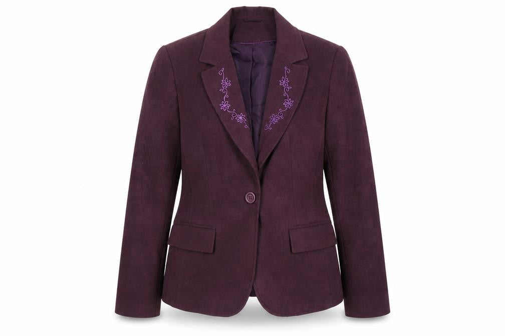 Front view of Beketex Women's Purple Blazer, size 14