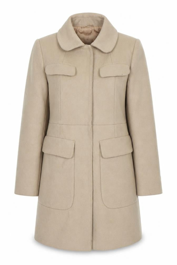 Front view of French Connection Women's Beige Wool Overcoat, size 4