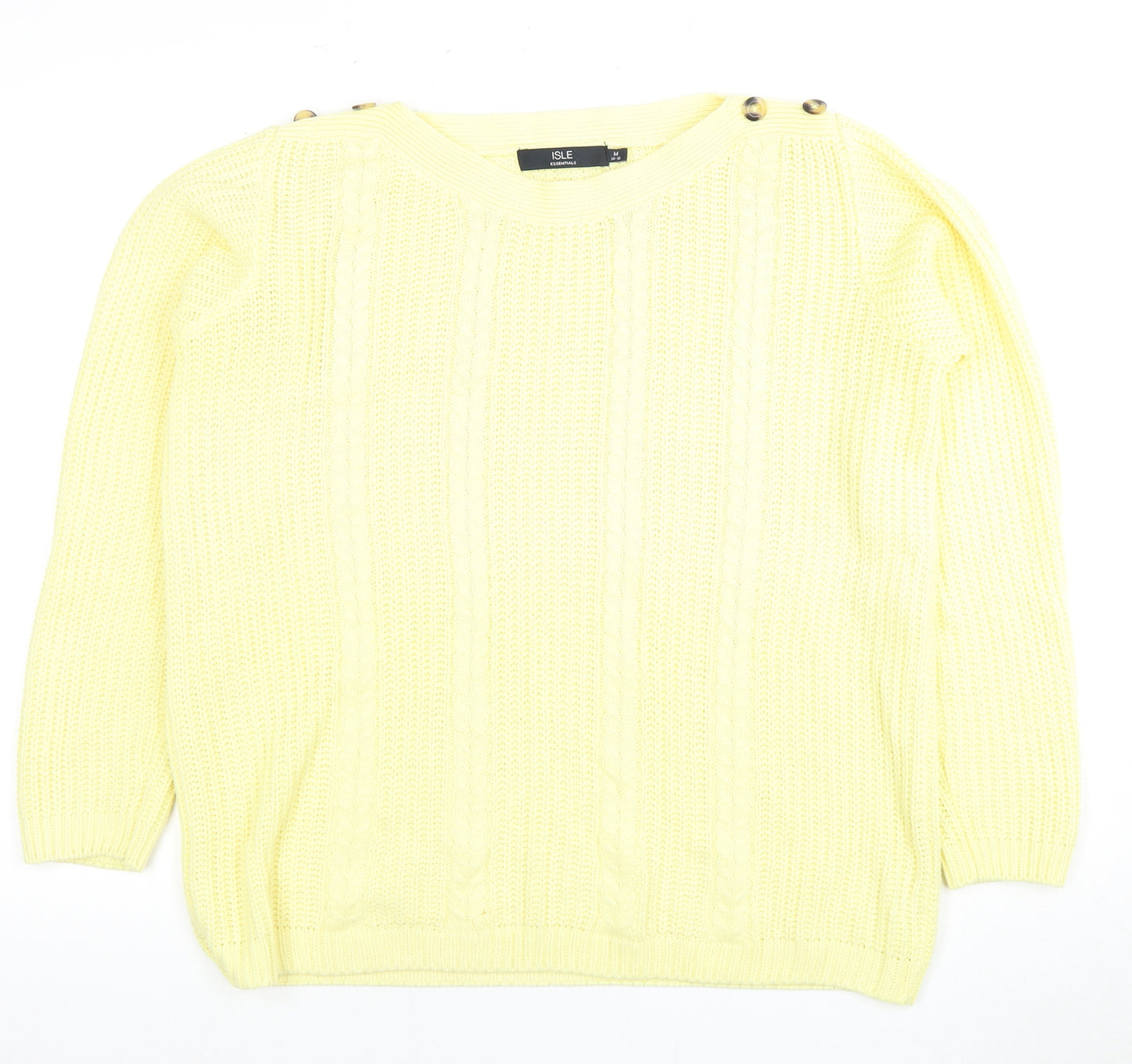 ISLE Women's Yellow Cable-Knit Pullover Jumper M