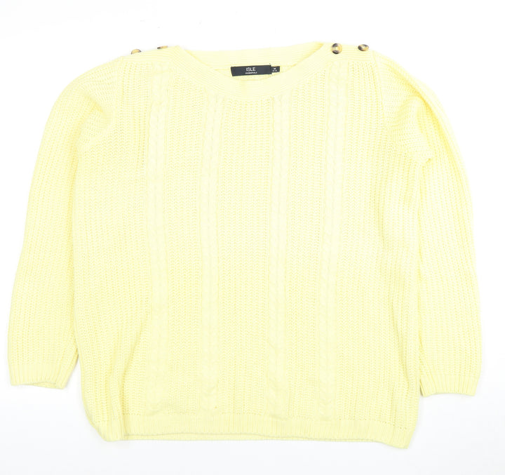 ISLE Women's Yellow Cable-Knit Pullover Jumper M