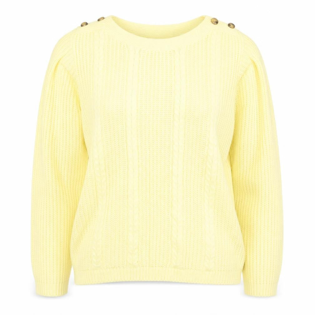 Front view of ISLE Women's Yellow Cable-Knit jumper M