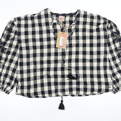 Mantaray Women Black Check Blouse with Embroidery
