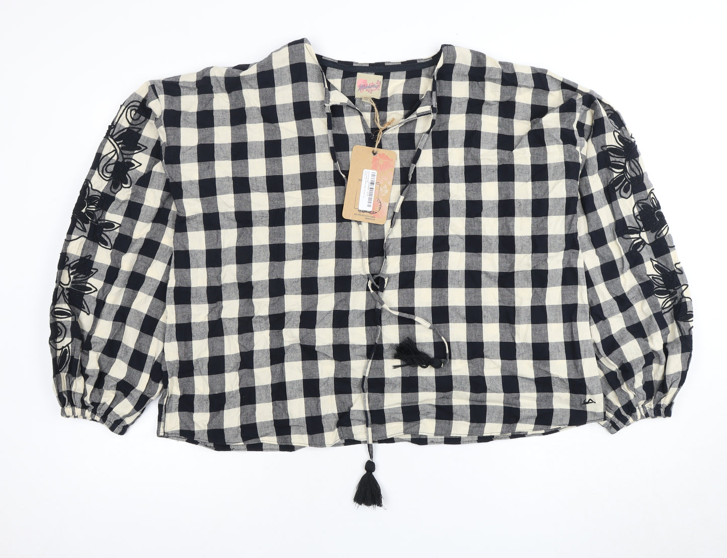 Mantaray Women Black Check Blouse with Embroidery