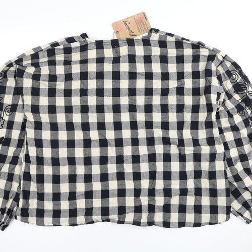 Mantaray Women Black Check Blouse with Embroidery