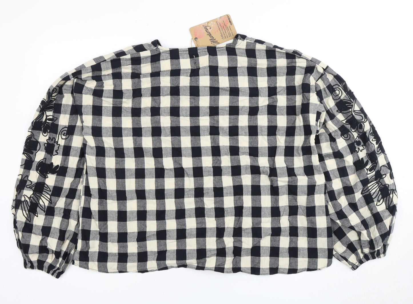 Mantaray Women Black Check Blouse with Embroidery