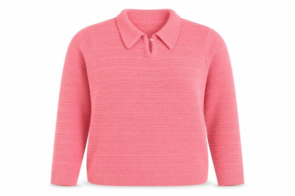 Front view of Isle Women's Pink Collared Jumper, size M