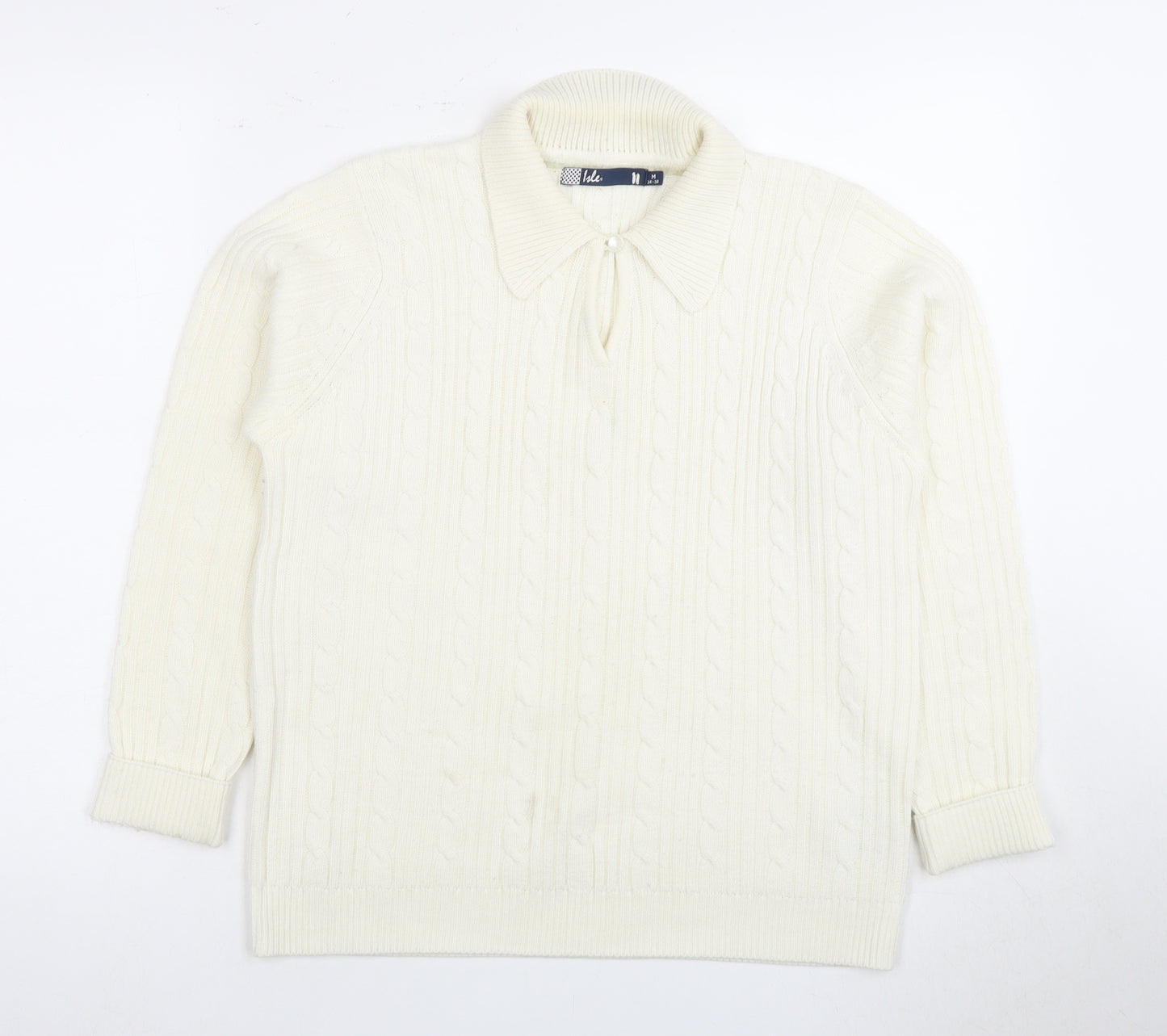 Isle Women's Ivory M Collared Cable-Knit Jumper
