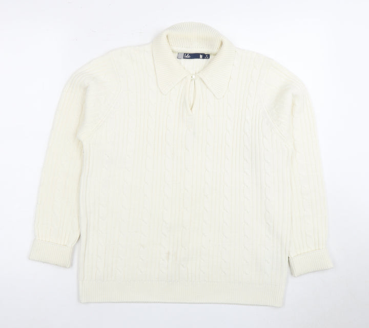 Isle Women's Ivory M Collared Cable-Knit Jumper