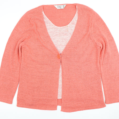 TIGI Women's Pink Cardigan V-Neck Size 18