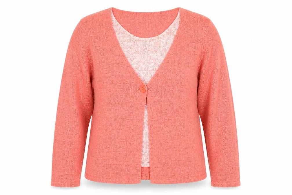 Front view of TIGI Women's Pink Cardigan V-Neck, size 18
