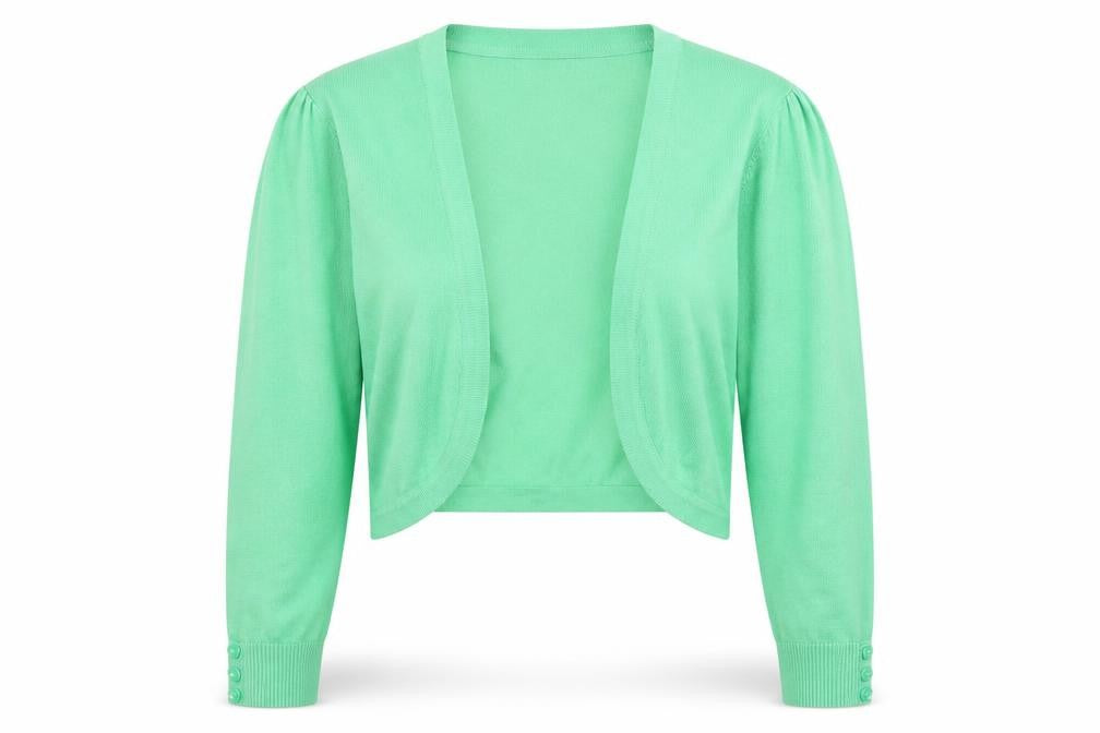 Front view of Monsoon Women's Green Cardigan, size L, Cotton Knit