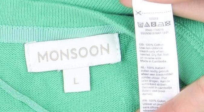 Monsoon Women's Green Cardigan, Size L, Cotton Knit