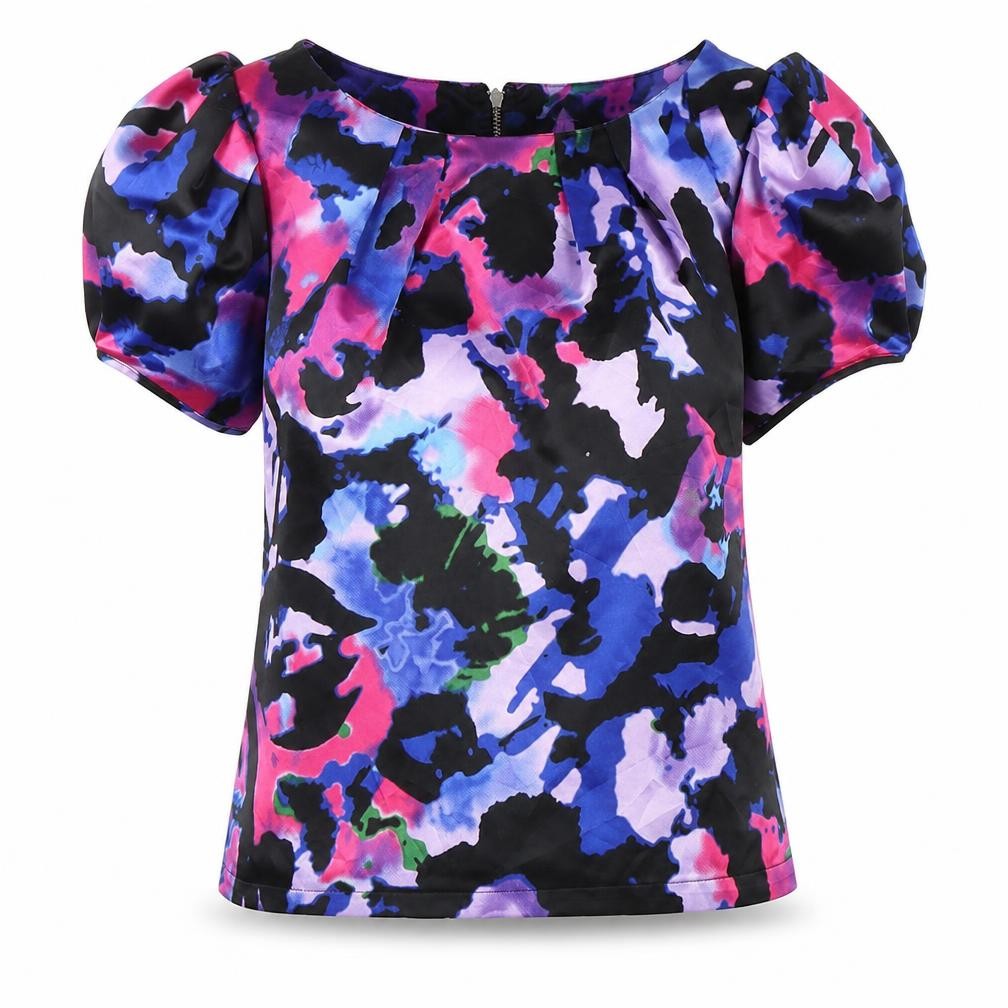 Front view of Lipsy Women's Multicoloured Puff Sleeve Blouse
