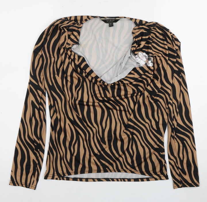 Lipsy Women's Brown Animal Print Cowl Neck Blouse