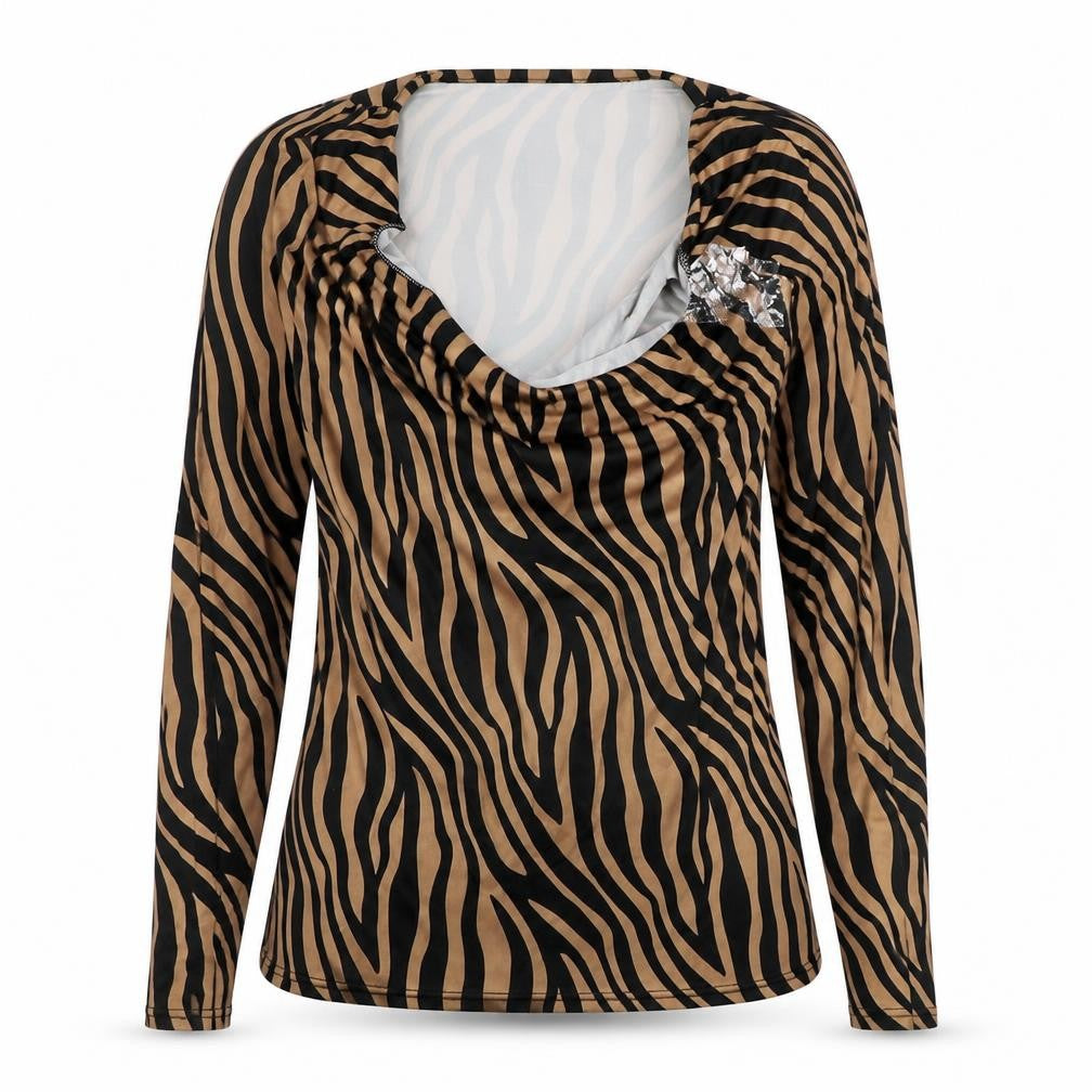 Lipsy Women's Brown Animal Print Cowl Neck Blouse