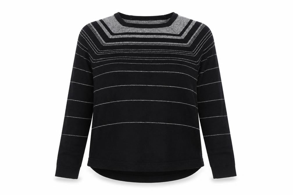 Front view of Phase Eight Women’s Black Striped Jersey Top, size UK 10