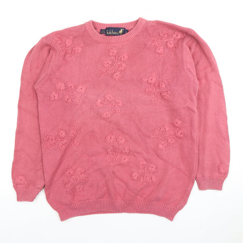 Tuchan Women's Pink Embroidered Cotton Pullover S