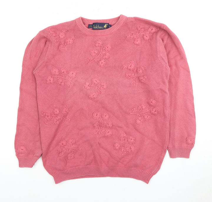 Tuchan Women's Pink Embroidered Cotton Pullover S