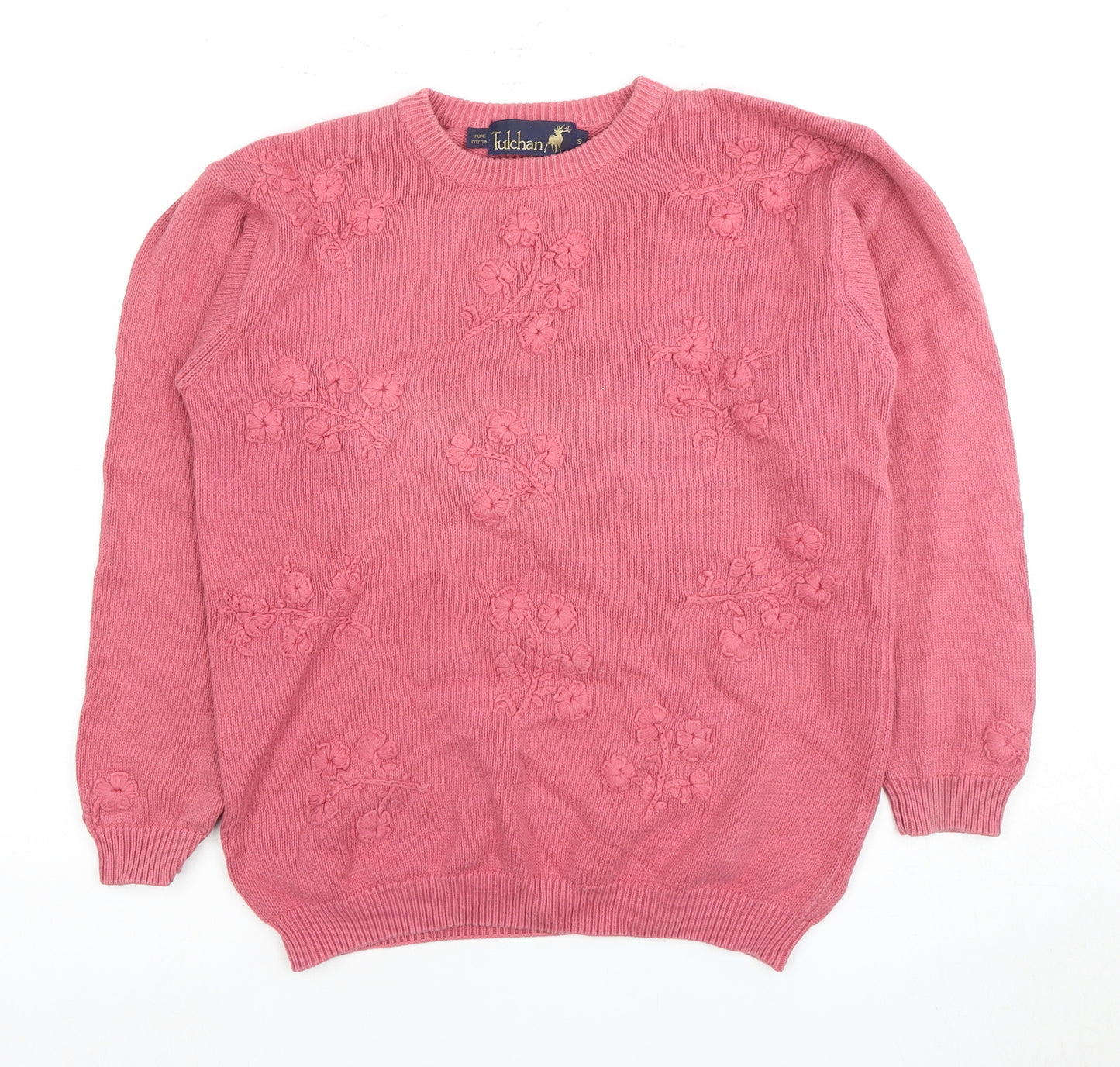 Tuchan Women's Pink Embroidered Cotton Pullover S