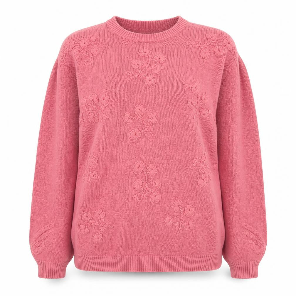 Front view of Tuchan Women's Pink Embroidered Cotton Pullover S