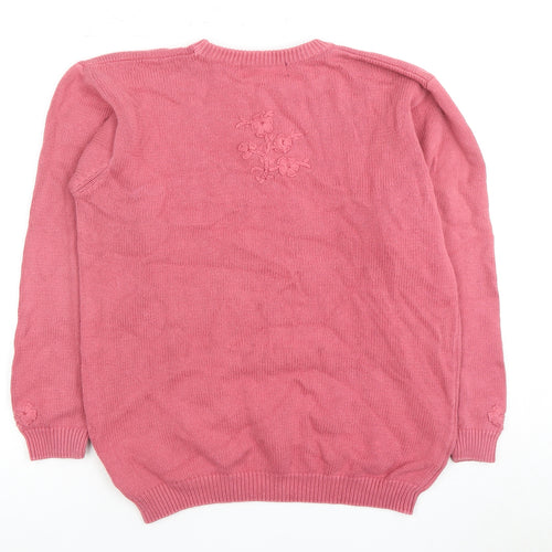 Tuchan Women's Pink Embroidered Cotton Pullover S