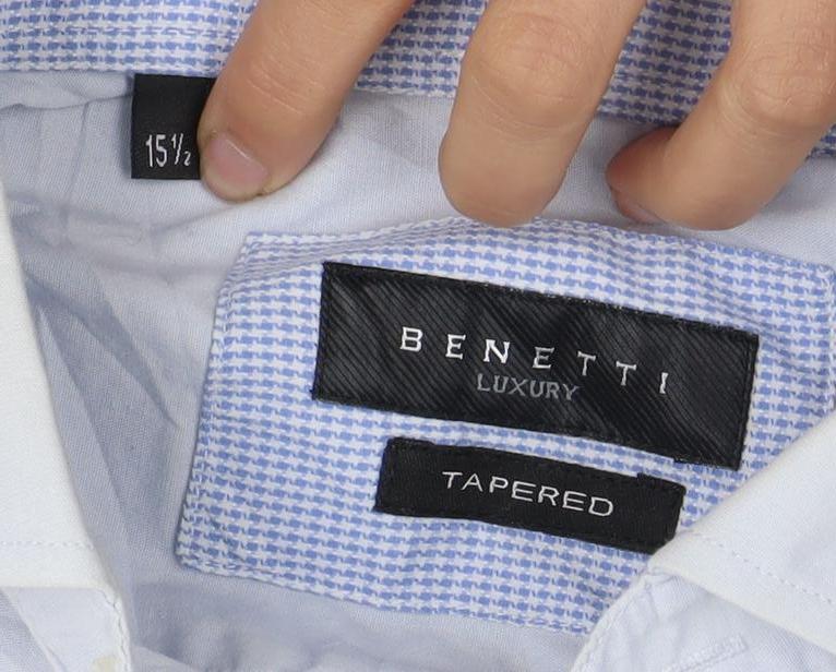 Benetti Men's Blue Cotton Dress Shirt 15.5 Tapered