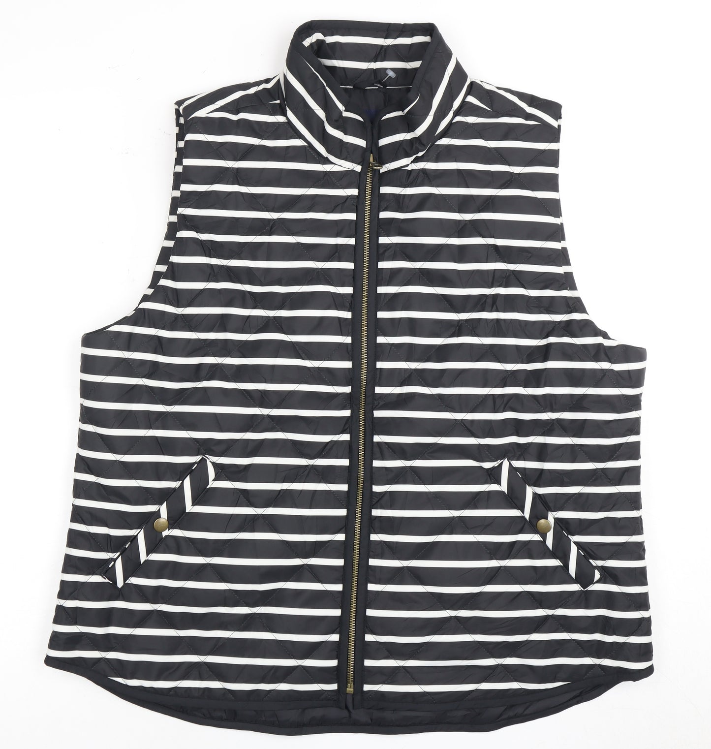 Gap Women's Black Striped Quilted Waistcoat, Size 16