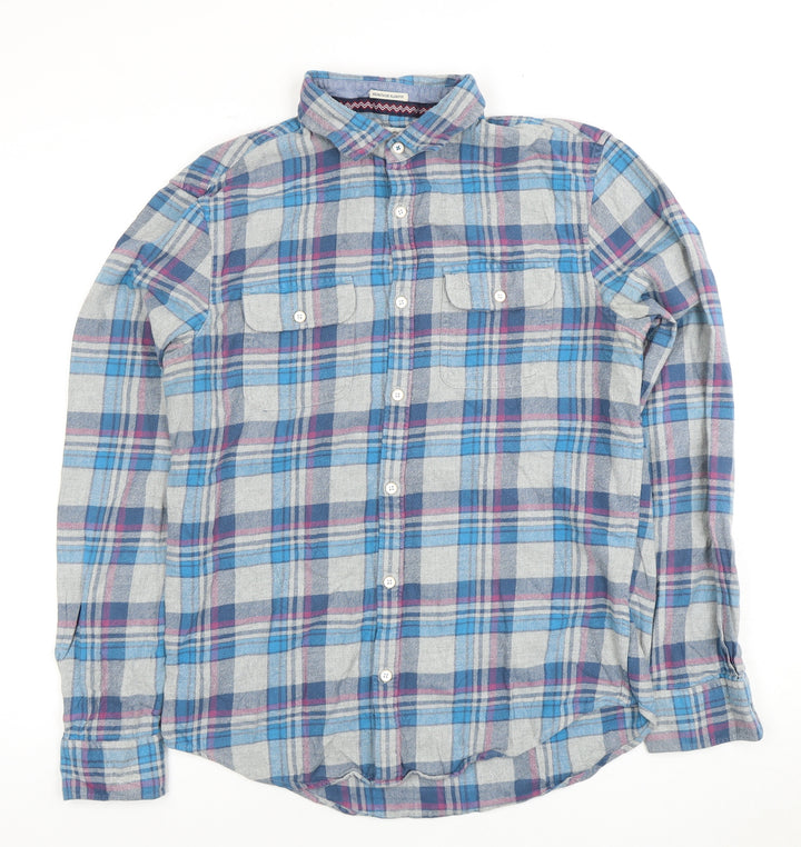 Regatta Men's Slim Fit Blue Plaid Flannel Shirt
