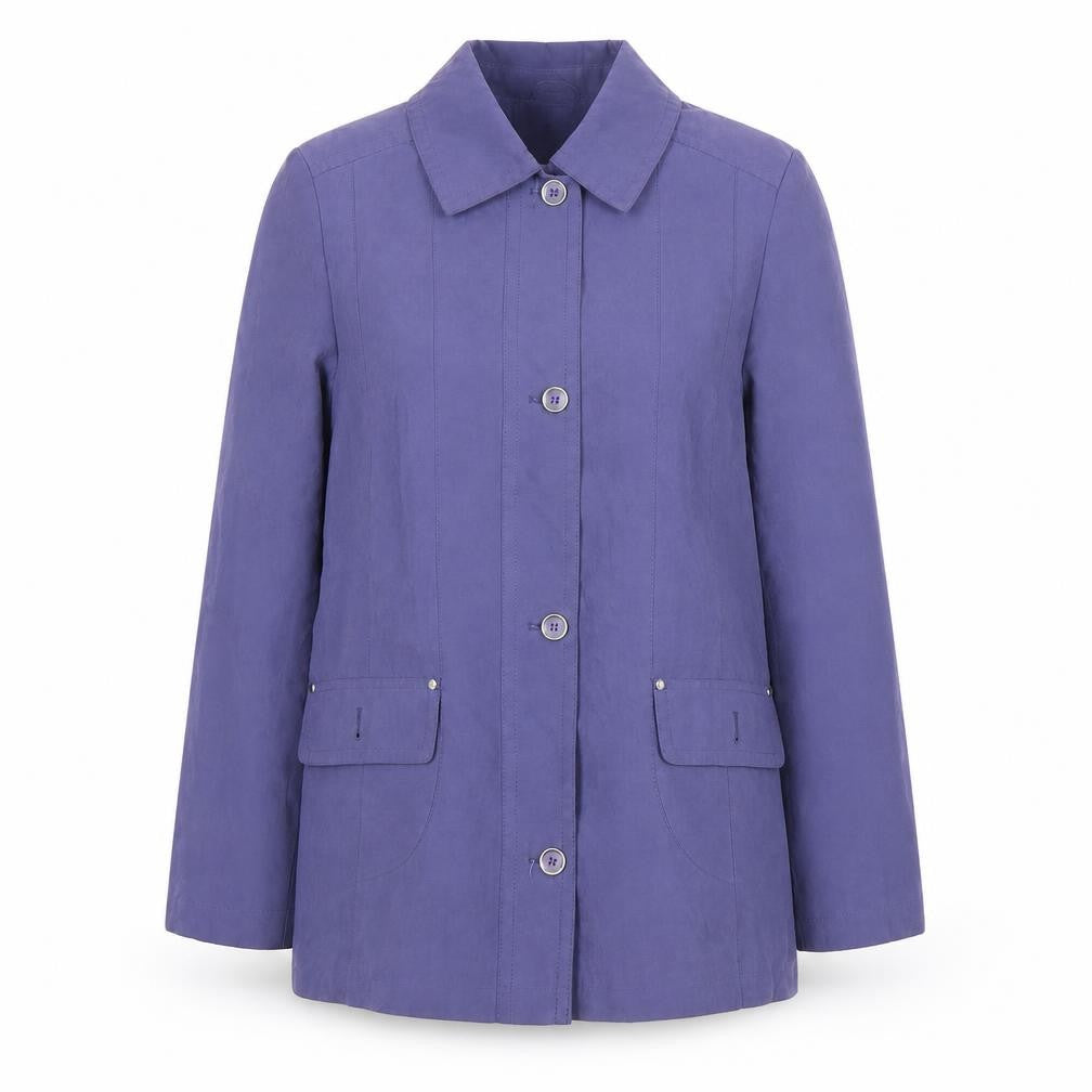 Front view of EWM Women's Blue Jacket - Long Sleeve, Buttons, size 14