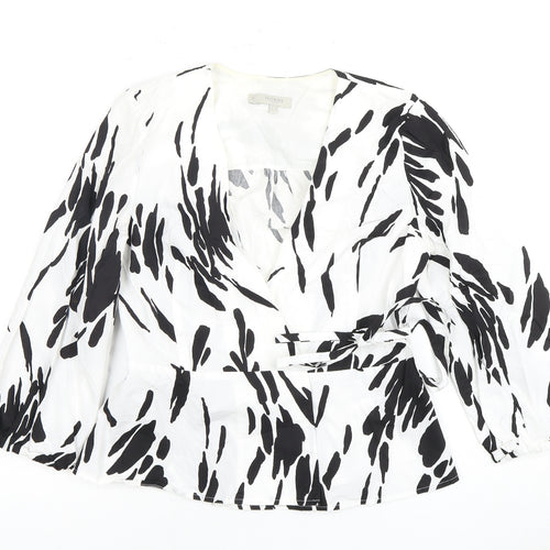 Hobbs Women’s Black & White Animal Print Wrap Blouse, Size 8, Cotton