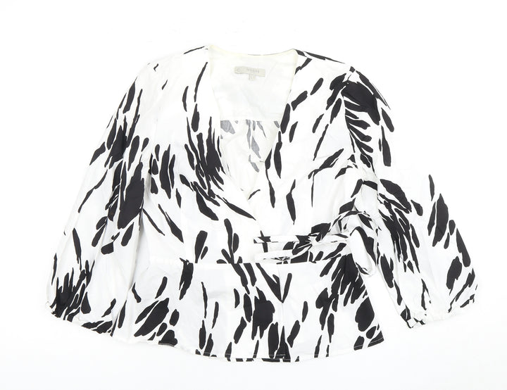 Hobbs Women’s Black & White Animal Print Wrap Blouse, Size 8, Cotton