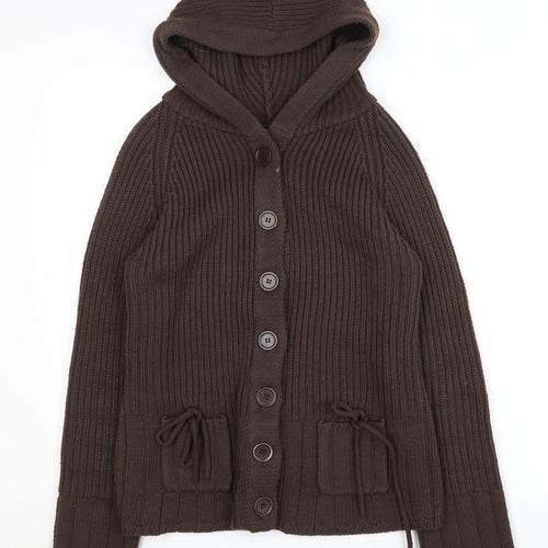 Evie Women's Brown Hooded Cardigan Size 10-12 Casual